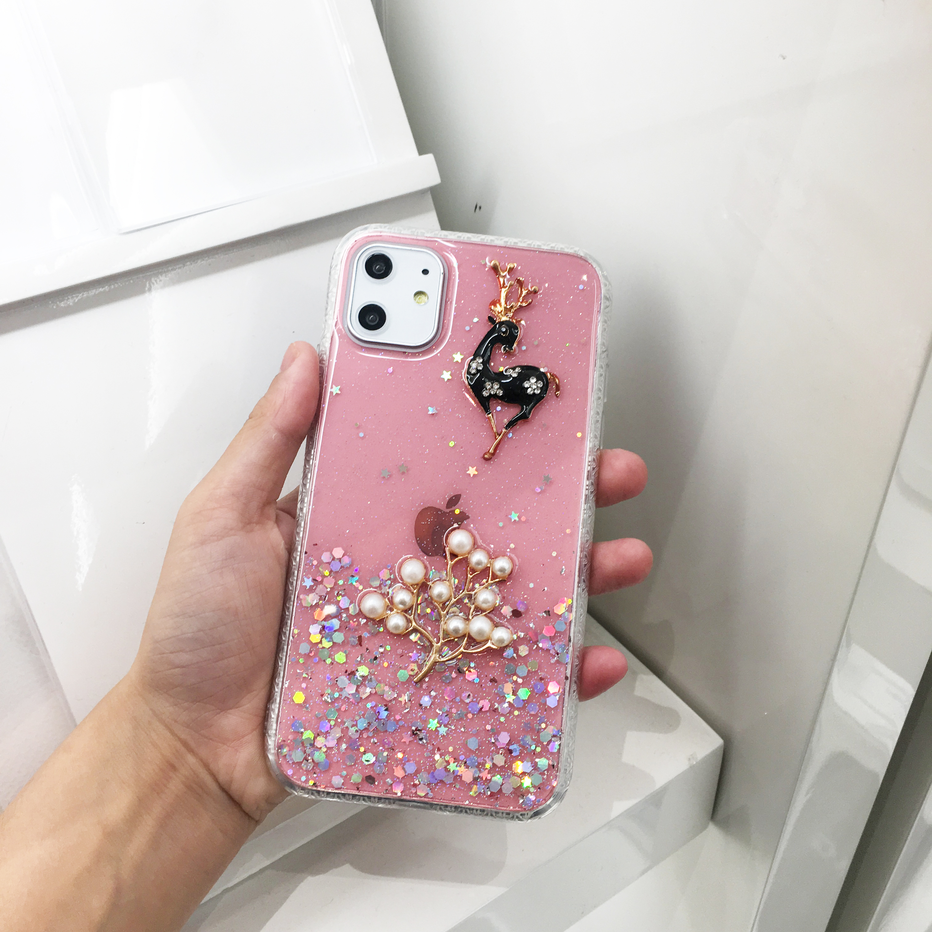 iPhone 11 Pro Max (6.5in) 3D Deer Crystal DIAMOND Shiny Case (Pink)